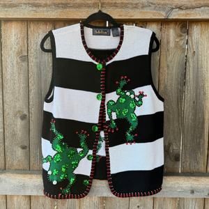 VTG Bellepointe 90s ramie cotton Sweater VEST size medium sequin frog stripe